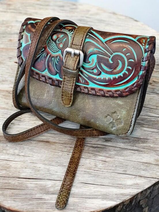 Patricia Nash Handbags - Patricia Nash Brown & Turquoise Torri Crossbody Tooled Leather Purse Bag Western